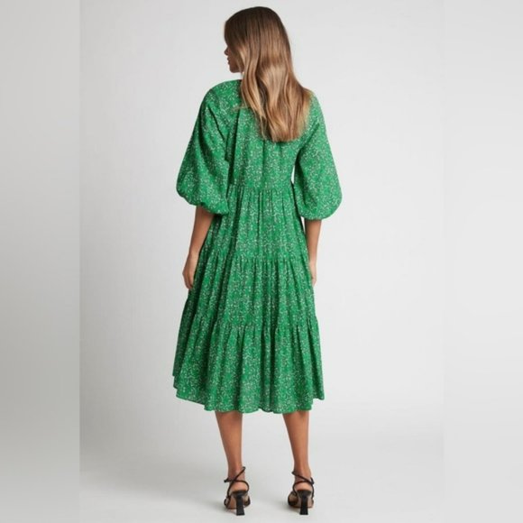 SHEIKE Clover Fields Green Floral Puff Sleeve Tiered Midi Dress NWT - Picture 4 of 16